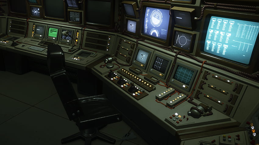 The meme is a still image of a computer room with a chair in the center. The room is filled with various screens, consoles, and controls, giving it a sense of high-tech, but the chair is empty, implying someone is not present. The text "I'm not here, I'm on the … " is displayed on one of the screens, but it is cut off.